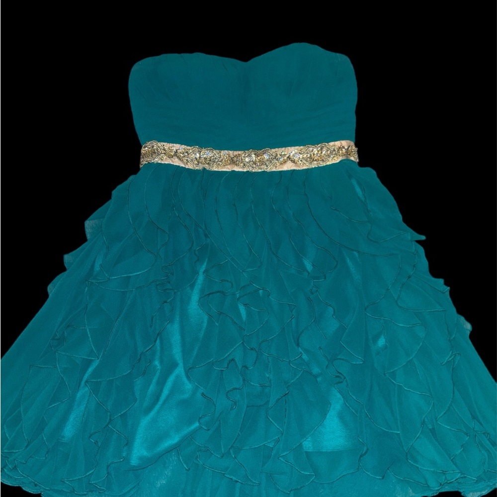 Teal Strapless Dress with Gold Accent